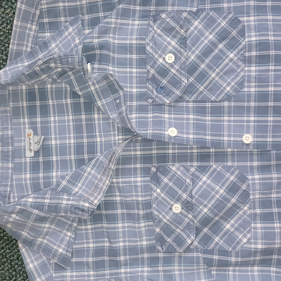 Carhartt Plaid Button-down 3/4 sleeves Women's size S 4/6 Blue Gray White summer - Picture 17 of 17